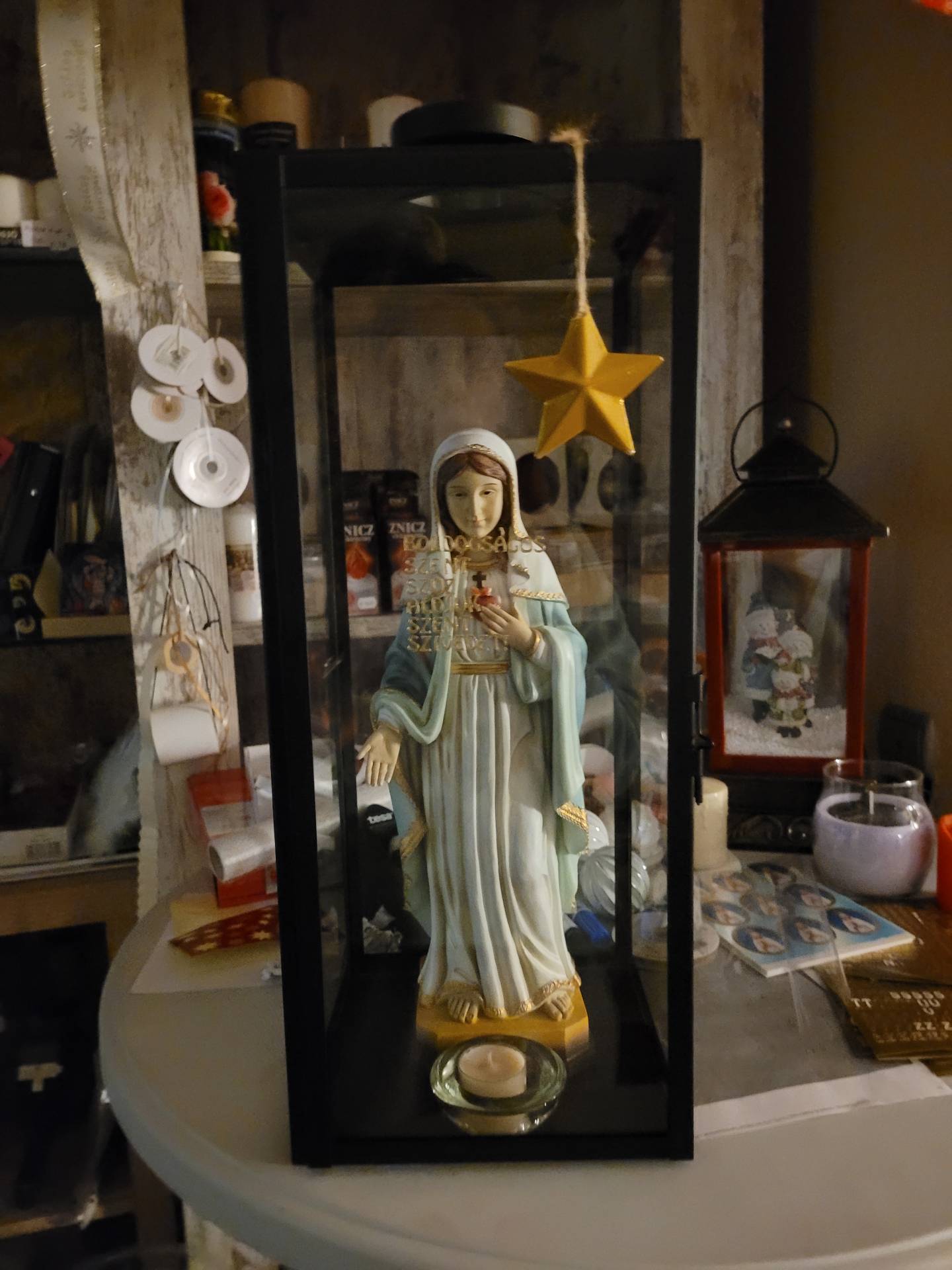 Szűzmária szobor Lámpásba imával mécsessel Beltérre /Kültérre is 